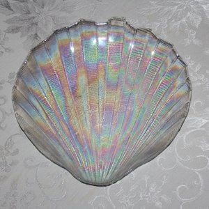 Gorgeous Iridescent Kamei Glass Shell Tray | Japanese Carnival Glass Platter